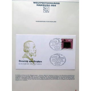 Enveloppe 1° jour Weltpostkongress Hamburg 1984 Heinrich von Stephan 60 pfennig