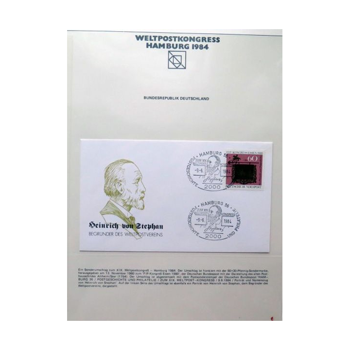 Enveloppe 1° jour Weltpostkongress Hamburg 1984 Heinrich von Stephan 60 pfennig
