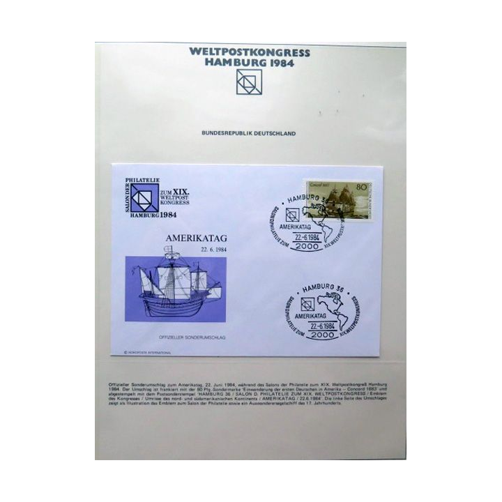Enveloppe 1° jour Weltpostkongress Hamburg 1984 Amerikatag 80 pfennig