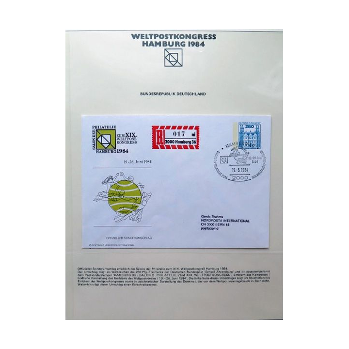 Enveloppe 1° jour Weltpostkongress Hamburg 1984 280 pfennig