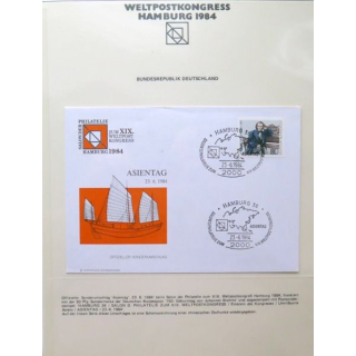 Enveloppe 1° jour Weltpostkongress Hamburg 1984 Asientag 80 pfennig