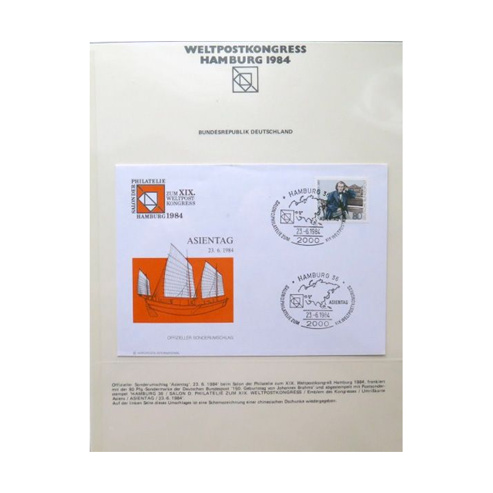 Enveloppe 1° jour Weltpostkongress Hamburg 1984 Asientag 80 pfennig