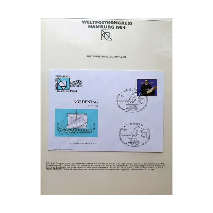 Enveloppe 1° jour Weltpostkongress Hamburg 1984 Nordentag 80 pfennig