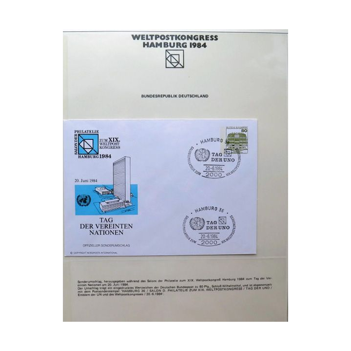 Enveloppe Weltpostkongress Hamburg 1984 Tag der vereinten nationen