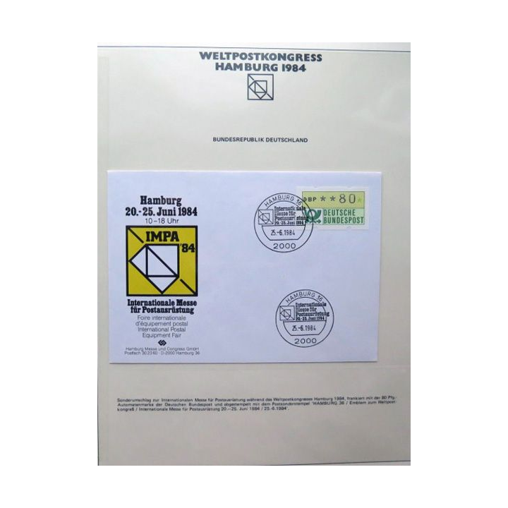Enveloppe 1° jour Weltpostkongress Hamburg 1984 IMPA 84 80 pfennig