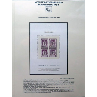Carte 1° jour n° 38872 Weltpostkongress Hamburg 1984 4 timbres 1 1/4 