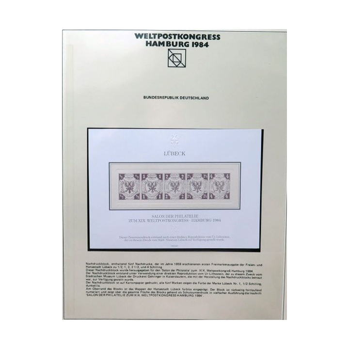 Carte 1° jour n° 18933 Weltpostkongress Hamburg 1984 5 timbres Lübeck