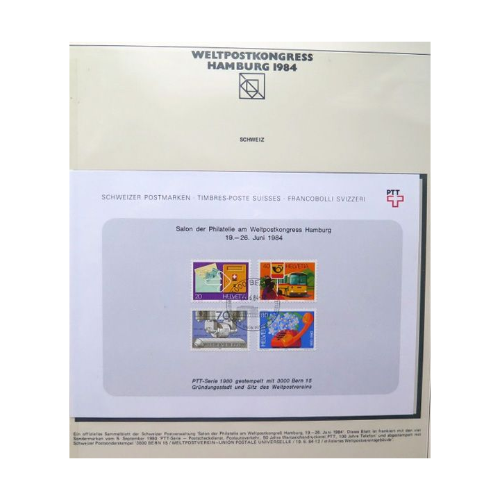 Carte 1° jour Weltpostkongress Hamburg 1984 4 timbre Helvetia série 1980