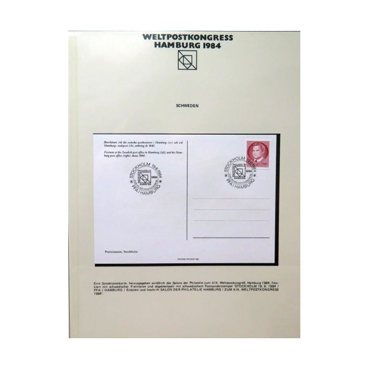 Carte 1° jour Weltpostkongress Hamburg 1 timbre Sverige Carl Gustav