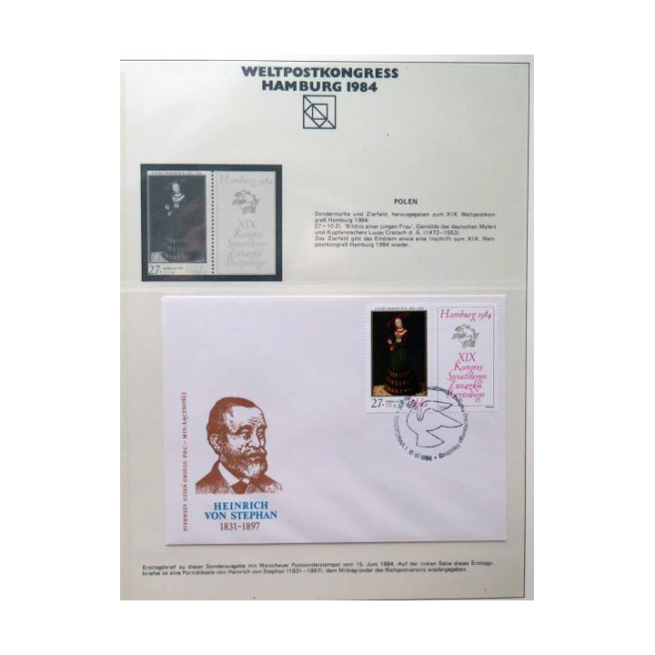 Hamburg 1984 Heinrich von stephan 1 timbre Polska Pologne