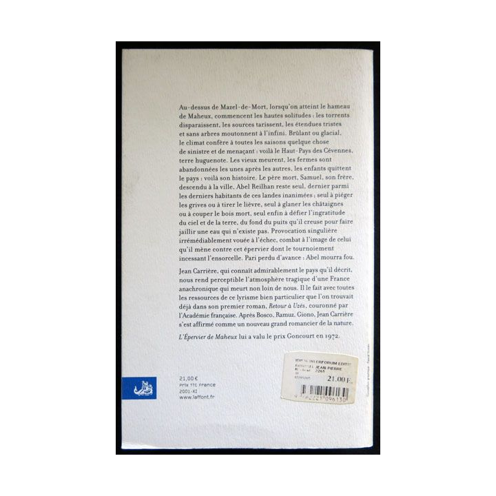 L'épervier de Maheux écrit par Jean Carrière aux éditions Robert Laffont - F026