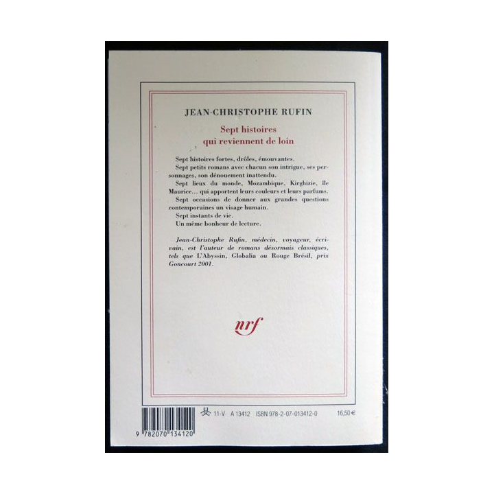 Sept histoires qui reviennent de loin écrit par Jean -Christophe Rufin aux éditions Gallimard - F026