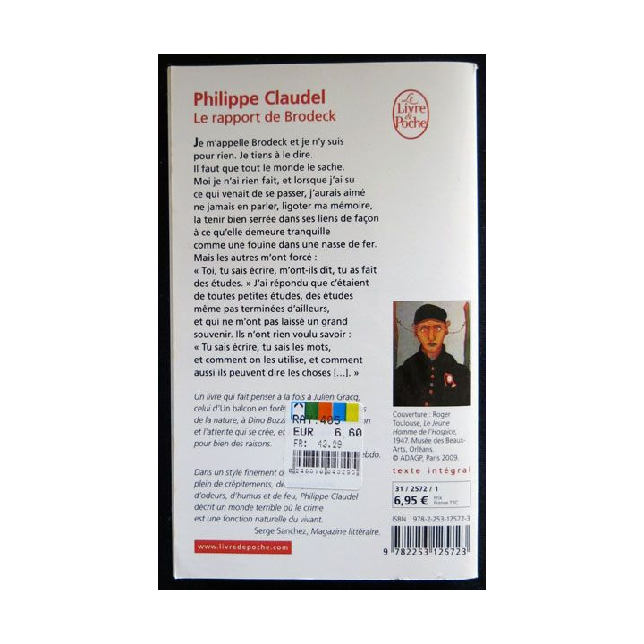 Le rapport de Broddeck écrit par Philippe Claudel aux éditions Stock - F026
