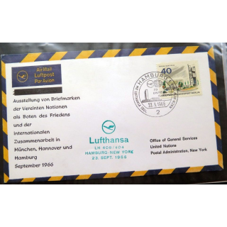 Enveloppe 1° jour Lufthansa Hamburg New York 23  sept 1966