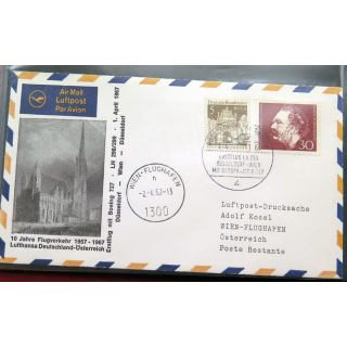 Enveloppe 1° jour Lufthansa Düsseldorf Wien 2 avril 1967