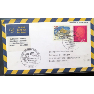Enveloppe 1° jour Lufthansa Köln/Bonn Montreal 24 avril 1966