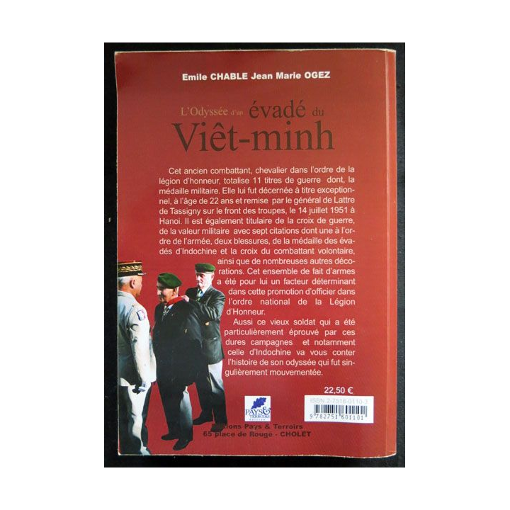 L'Odysée d'un évadé du Viêt-Minh écrit par Emile Chable et Jean Marie Ogez aux éditions Pays & Terroirs Cholet