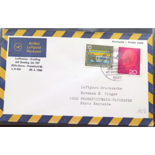Enveloppe 1° jour Lufthansa Köln/Bonn Frankfurt/Main 26 avril 1966
