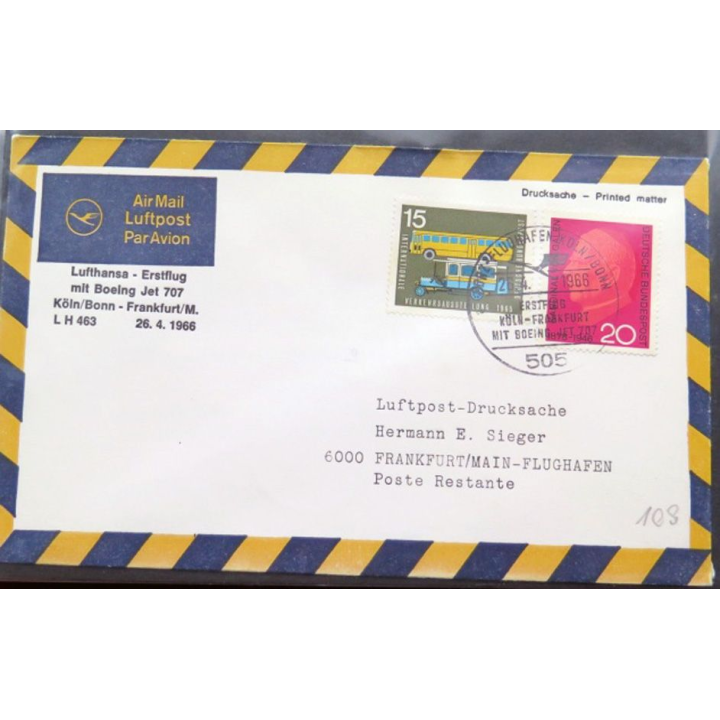 Enveloppe 1° jour Lufthansa Köln/Bonn Frankfurt/Main 26 avril 1966