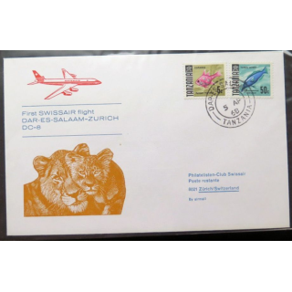 Enveloppe 1° jour Swissair flight Dar-Es-Salmaam Zurich 5 April 1968