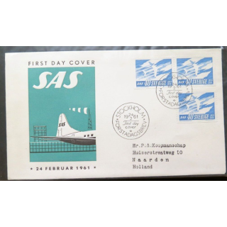 Enveloppe 1° jour SAS Stockholm Forstadagsbrev 24 février 1961