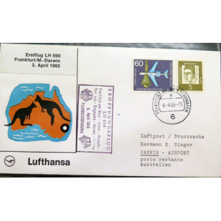 Enveloppe 1° jour Lufthansa Erstflug Frankfurt Sydney 6 april 1965