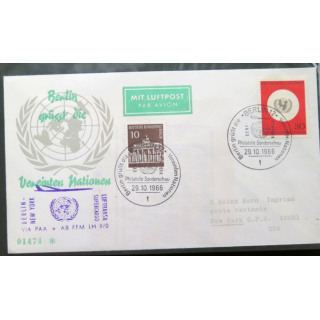 Enveloppe 1° jour Lufthansa Supercargo Berlin New York 29 octobre 1966