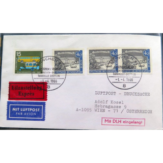 Enveloppe 1° jour Austrian Airlines Erstflug Munchen Vien 1 avril 1966
