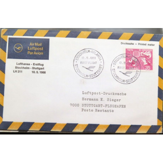 Enveloppe 1° jour Lufthansa Erstflug Stockholm Stuttgart 10 mai 1966