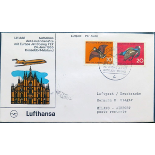 Enveloppe 1° jour Lufthansa Aufnahme Düsseldorf Mailand 24 juin 1965