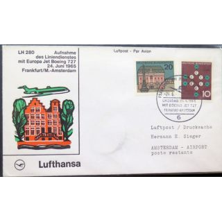Enveloppe 1° jour Lufthansa Aufnahme Frankfurt Amsterdam 24 juin 1965