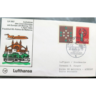 Enveloppe 1° jour Lufthansa Aufnahme Frankfurt Palma de Mallorca 1 April 1965