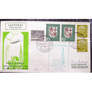 Luftpost Erstflug Hamburg Düsseldorf Frankfurt Wien 18 avril 1957