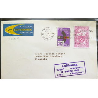 Enveloppe 1° jour Lufthansa vuelo inaugural Lima Frankfurt 12 enero 1966