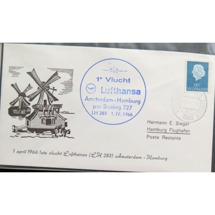 Enveloppe 1° jour Lufthansa 1° Vlucht Amsterdam Hamburg 1 avril 1966