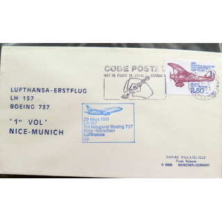 Enveloppe 1° jour Lufthansa Erstflug 1° vol Nice Munich 29 mars 1981