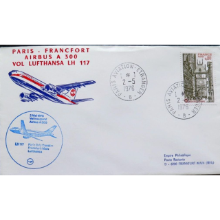 Enveloppe 1° jour Lufthansa Vol inaugural Paris Francfort 2 mai 1976
