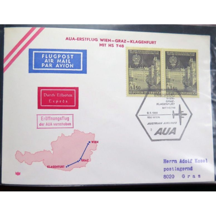 Austrian Airlines AUA Erstflug Wien Graz Klagenfurt 9 mai 1966