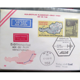 Austrian Airlines AUA Erstflug Klagenfurt Graz Wien 9 mai 1966