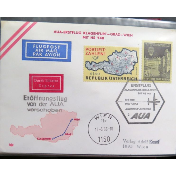 Austrian Airlines AUA Erstflug Klagenfurt Graz Wien 9 mai 1966