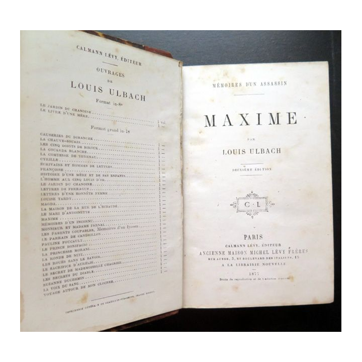 Mémoires d'un assassin Maxime par Louis Ulbach 2° édition 1877 