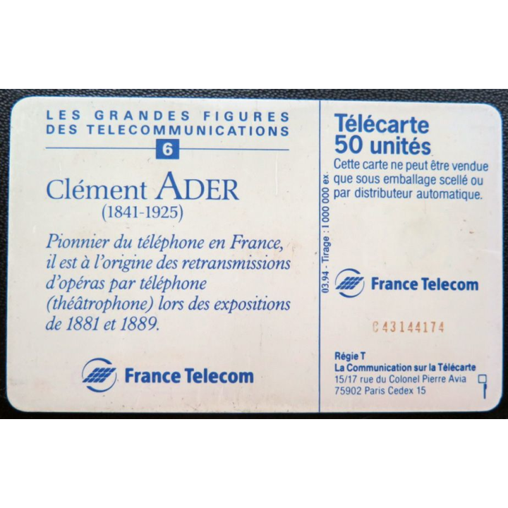 télécarte 50 unités Clément Ader France télécom