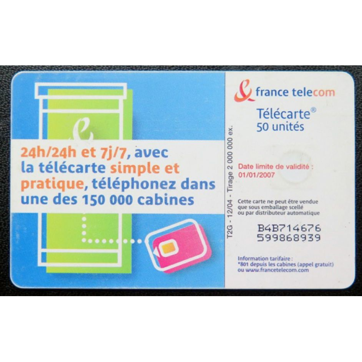télécarte 50 unités France télécom 150 000 cabines