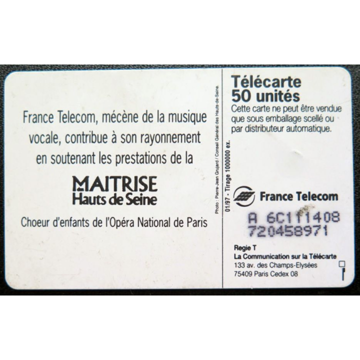 télécarte 50 unités Maitrise Hauts de Seine France télécom