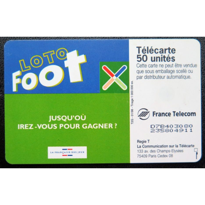 télécarte 50 unités Loto foot France télécom
