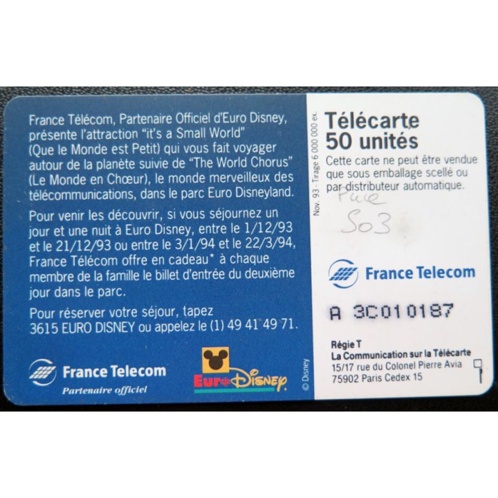 télécarte 50 unités Euro Disney le cadeau France télécom