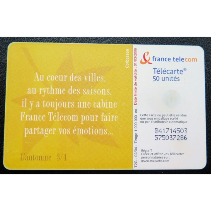 télécarte 50 unités Au coeur des villes l'automne 3/4 France télécom