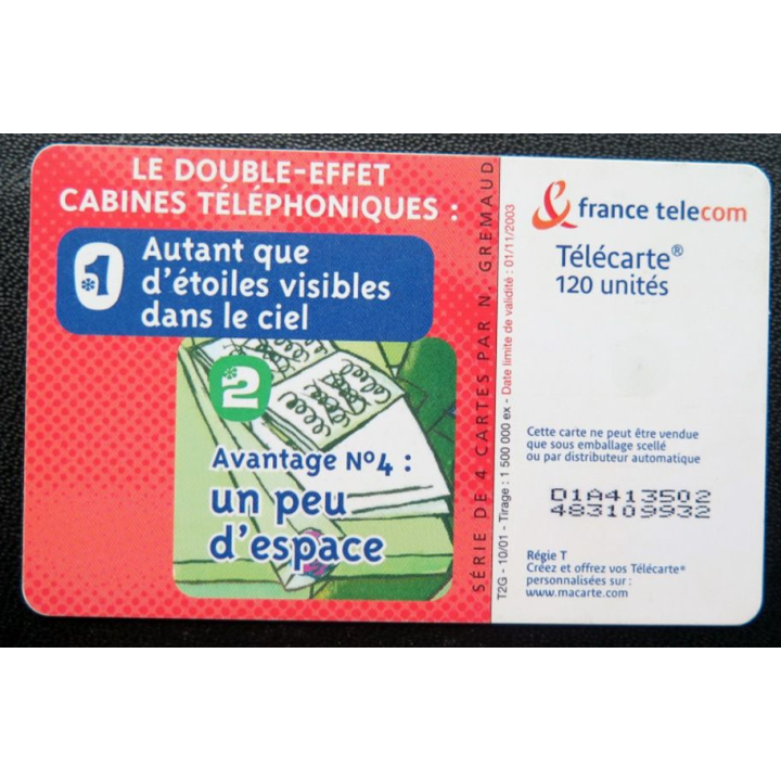 télécarte 120 unités autant que  d'étoiles visibles dans le ciel France télécom