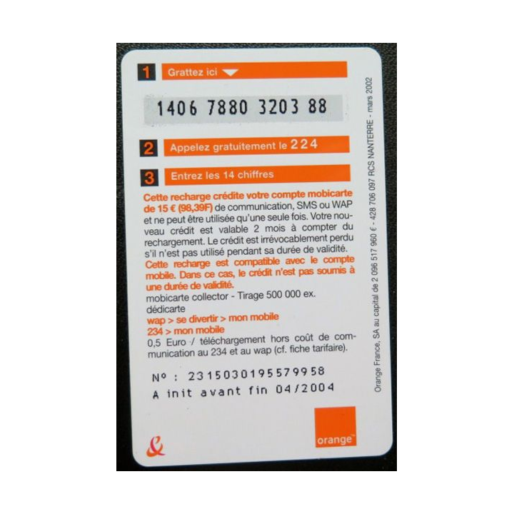 Dédicarte 15 € orange