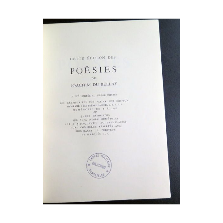 Joachim Du Bellay Poesies Tome II gravures de Deusenry 1954